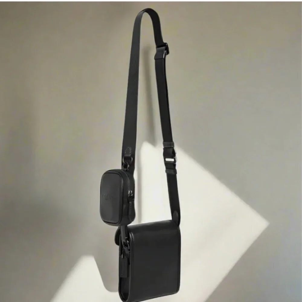Coach Charter North South Crossbody Black Leather w Hybrid Pouch 2 in 1 C2388